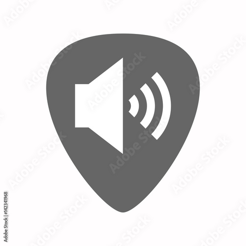 Isolated guitar plectrum with  a speaker volume sign