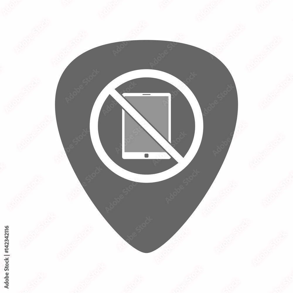 Isolated guitar plectrum with a tablet pc in a not allowed signal Isolated guitar plectrum with a tablet pc in a not allowed signal