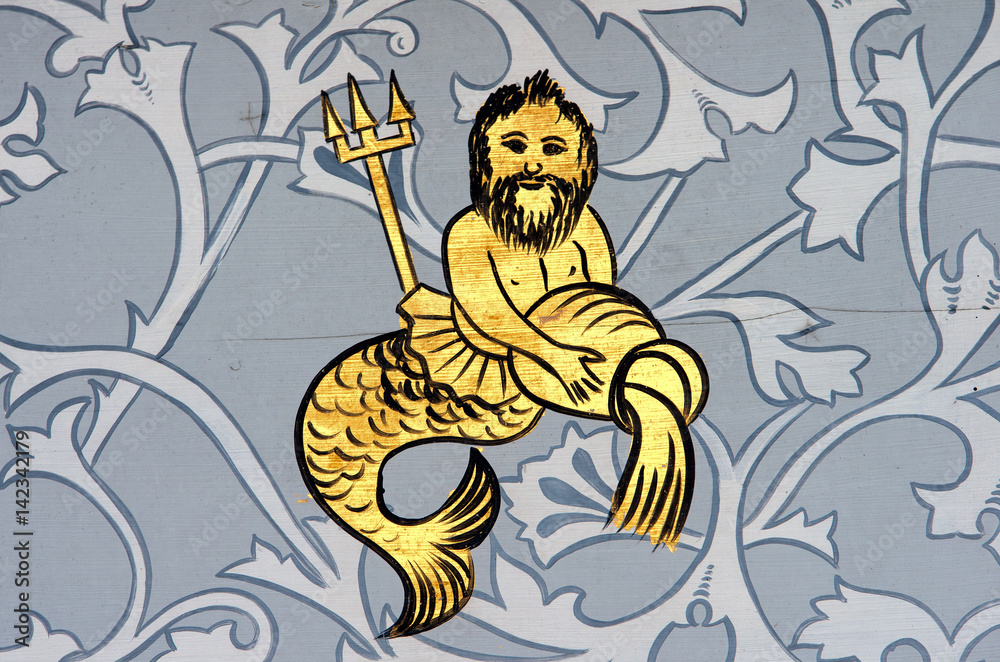 Aquarius the water bearer zodiac sign.Ancient wall painting of a zodiac