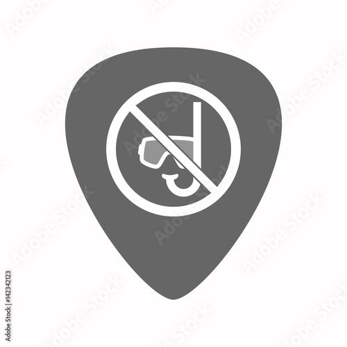 Isolated guitar plectrum with  a diving glasses and a snorkel  in a not allowed signal