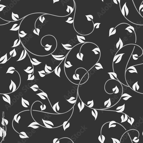 Seamless leaves monochrome black and white pattern.