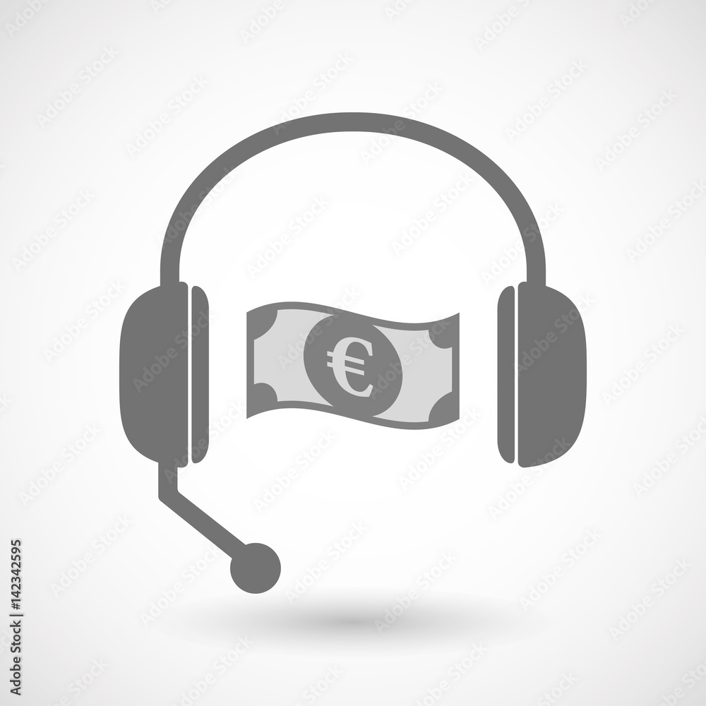 Isolated hands free headphones with  an euro bank note