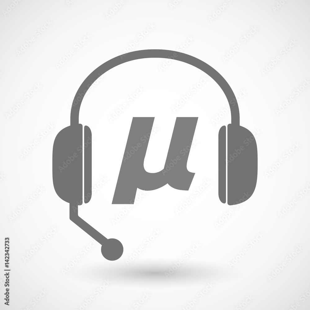 Isolated hands free headphones with a micro sign, mu greek letter Isolated hands free headphones with a micro sign, mu greek letter