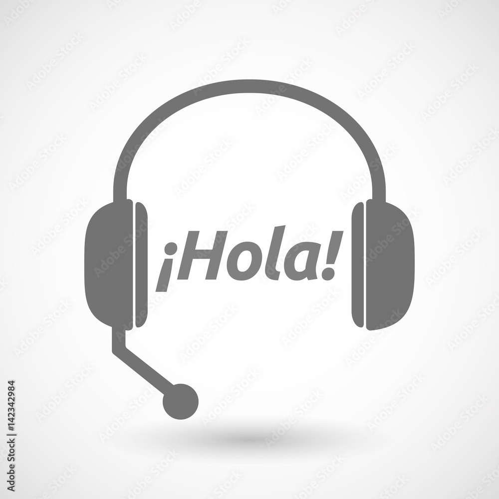 Isolated hands free headphones with the text Hello! in spanish language Isolated hands free headphones with the text Hello! in spanish language