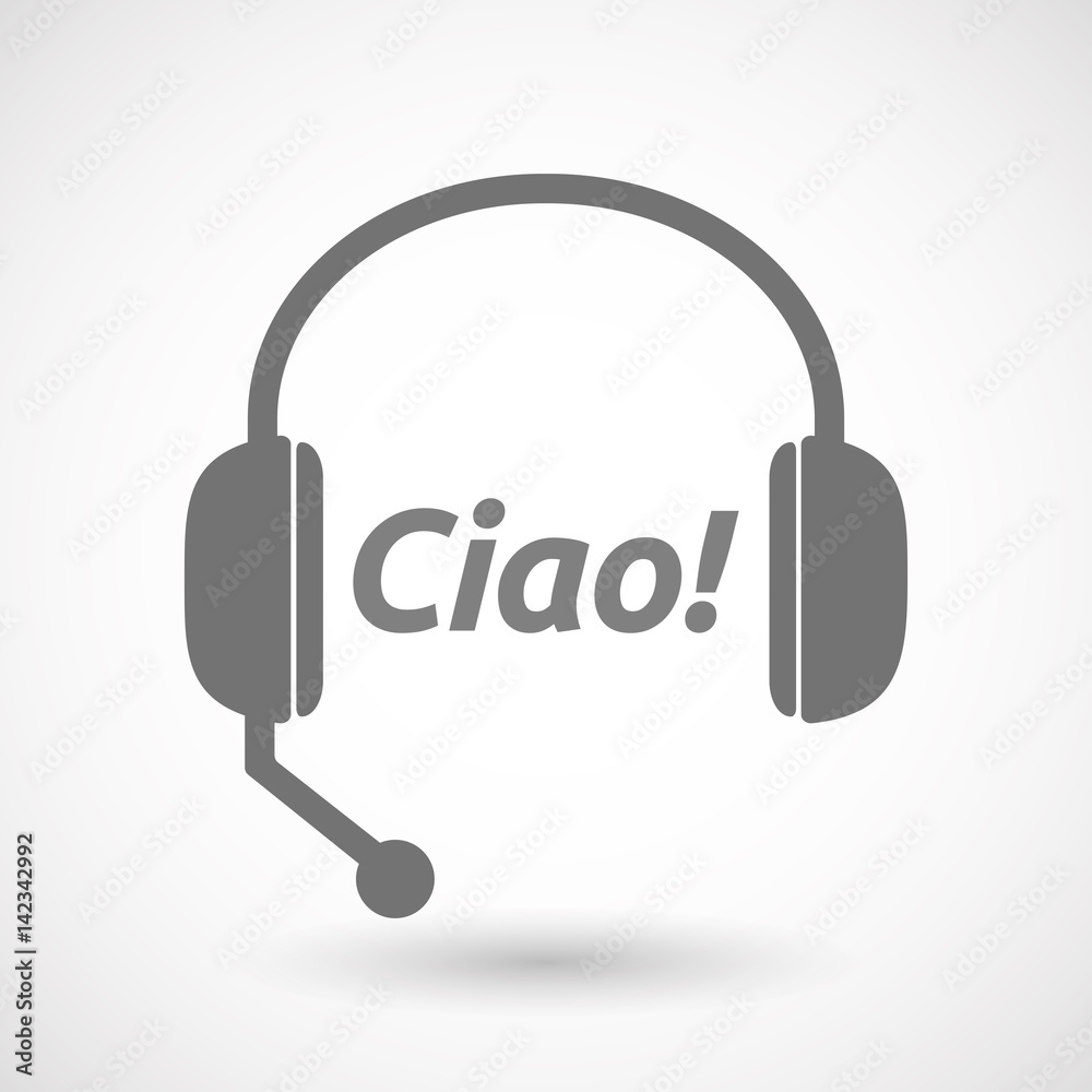 Isolated hands free headphones with the text Hello! in the Italian language Isolated hands free headphones with the text Hello! in the Italian language