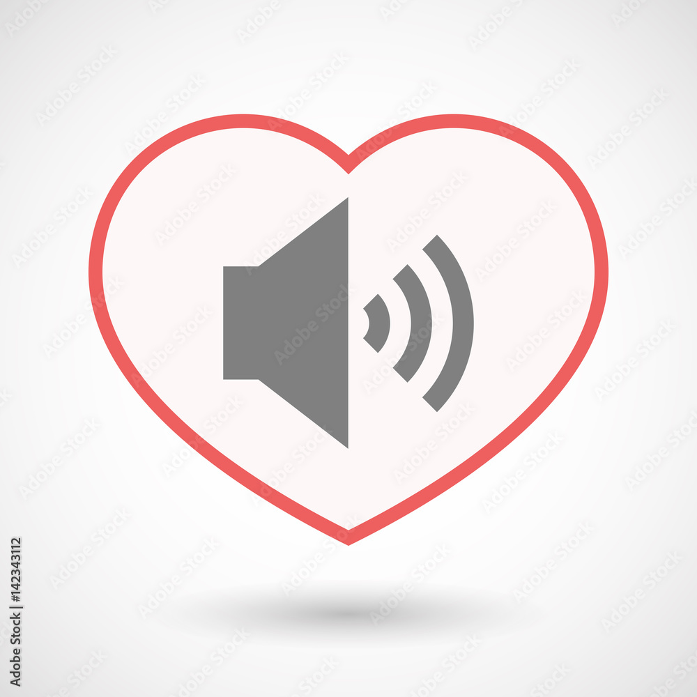 Isolated line art heart with a speaker volume sign Isolated line art heart with a speaker volume sign