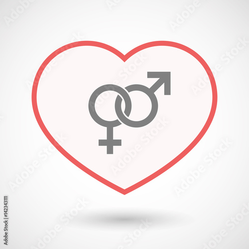 Isolated line art heart with an interlaced female an male sexual signs