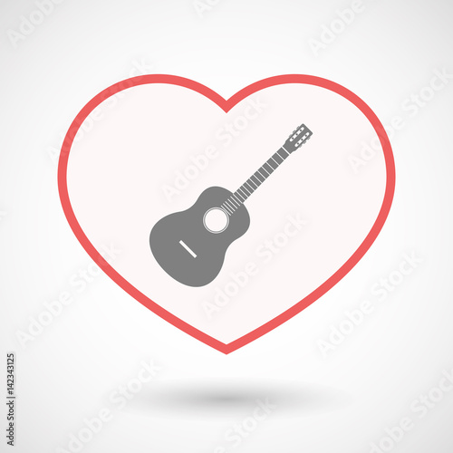 Isolated line art heart with  a six string acoustic guitar