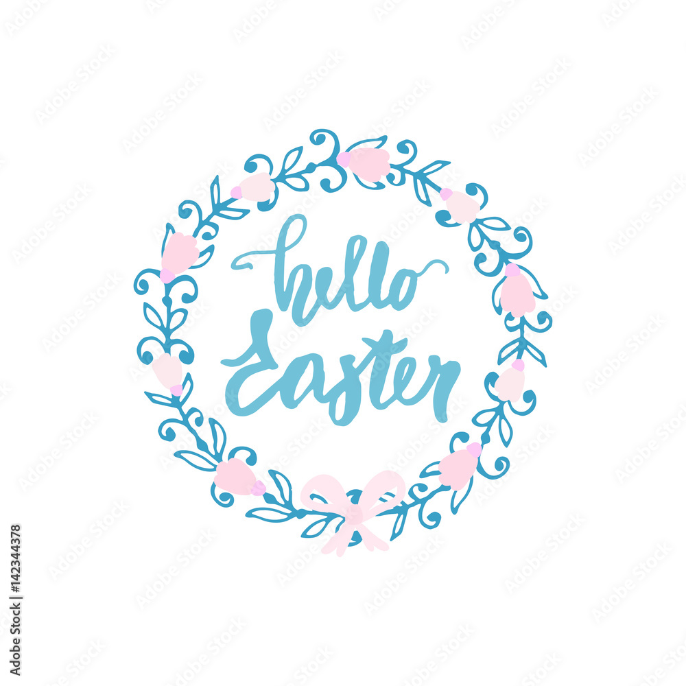 Happy Easter. Decorative floral wreath isolated on white. Greeting background.Vector Illustration