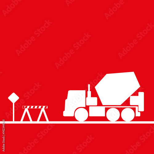 Car mixer in the workplace. Vector illustration. Red and white view