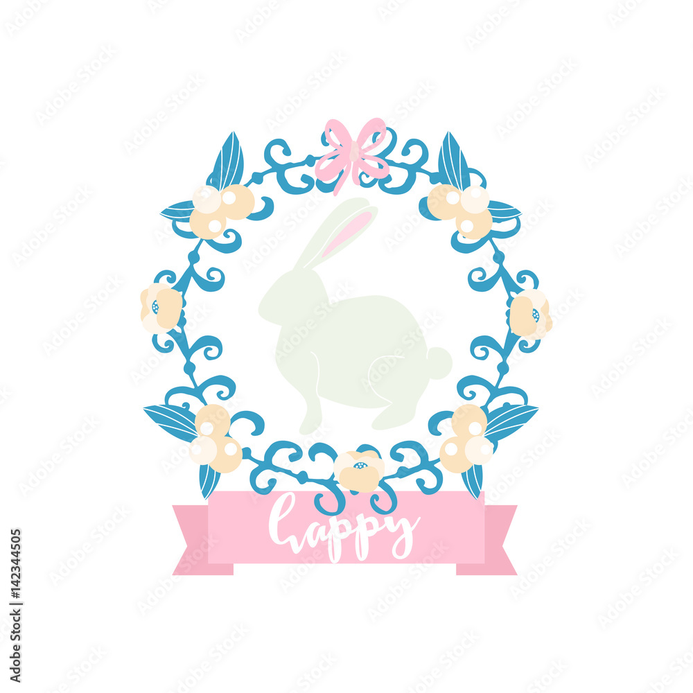 Easter banner with rabbit and ribbon. Spring floral composition. Spring label. Greeting background.Vector Illustration Easter banner with rabbit and ribbon. Spring floral composition. Spring label. Greeting background.Vector Illustration