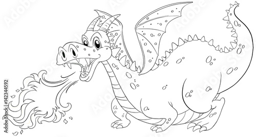 Animal doodle outline for dragon blowing fire