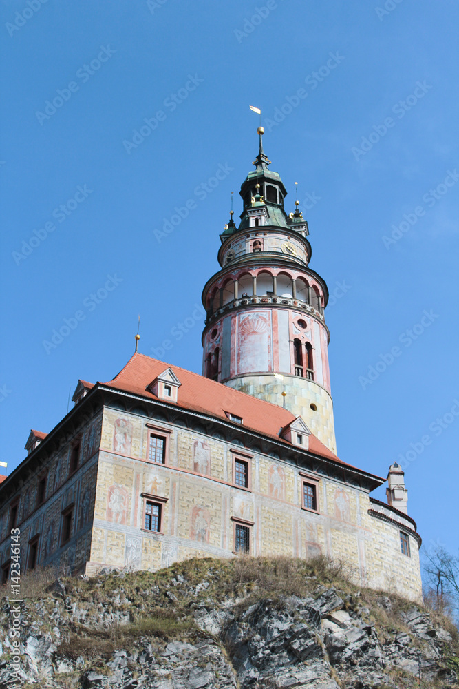 Church in Cesky Krumlov on rock