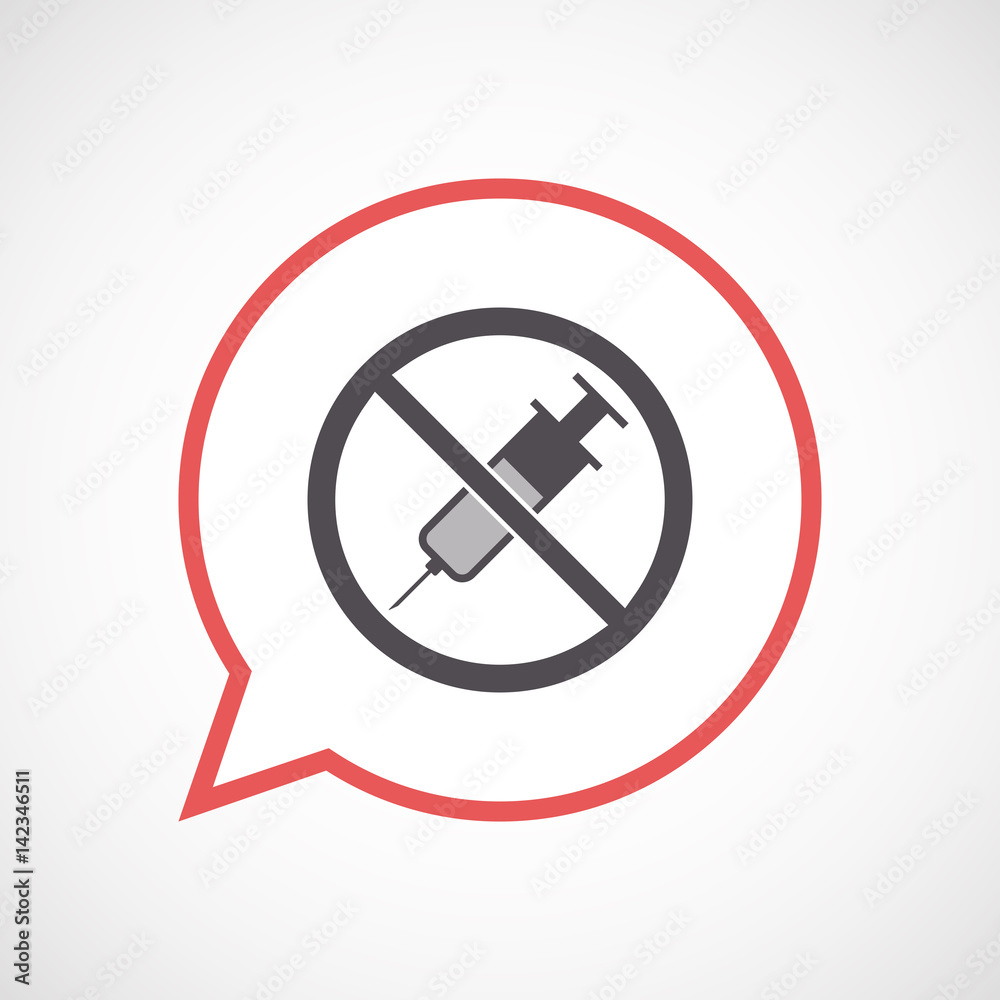 Isolated comic balloon with  a syringe  in a not allowed signal
