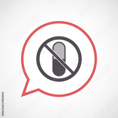 Isolated comic balloon with  a pill  in a not allowed signal