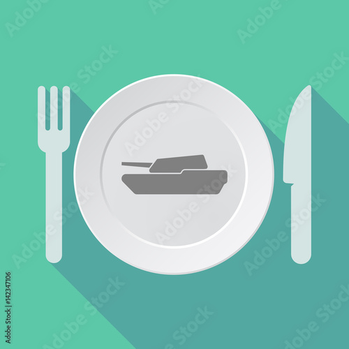 Long shadow tableware with a combat tank
