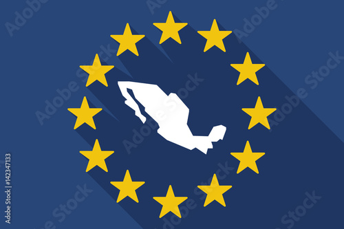 Long shadow EU flag with  a map of Mexico
