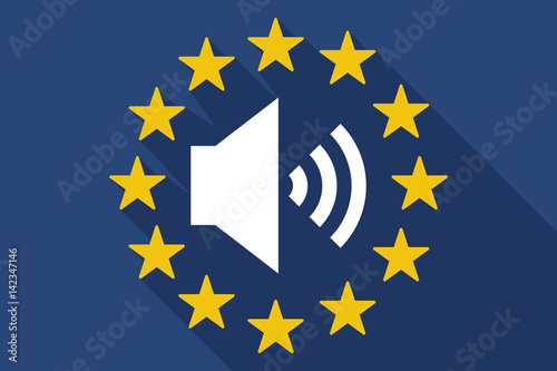 Long shadow EU flag with  a speaker volume sign