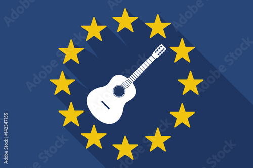 Long shadow EU flag with  a six string acoustic guitar