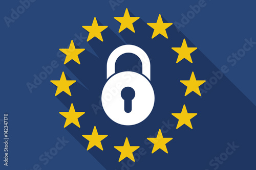 Long shadow EU flag with  a closed lock pad