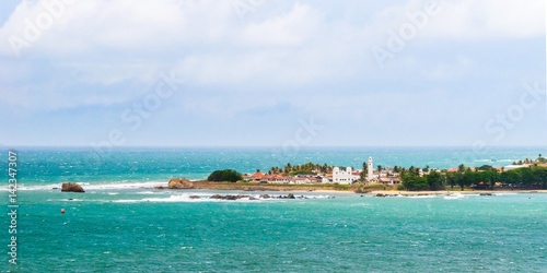 Galle Fort in sunny day, view from World Peace Pagoda in Unawatuna
