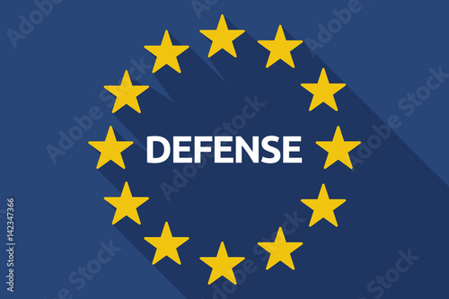 Long shadow EU flag with  the text DEFENSE