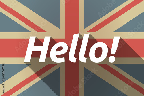 Long shadow UK flag with  the text Hello!