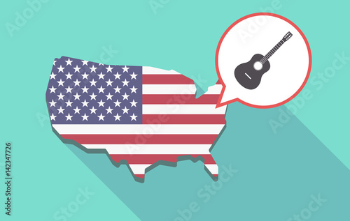 Long shadow USA map with  a six string acoustic guitar