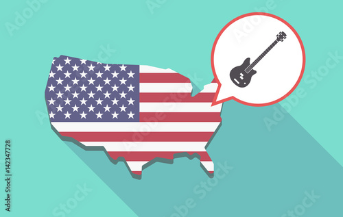 Long shadow USA map with  a four string electric bass guitar