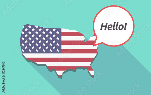 Long shadow USA map with  the text Hello!