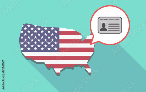 Long shadow USA map with  a green card