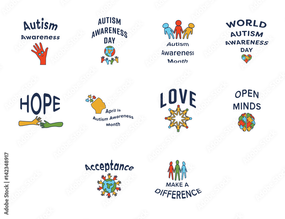 Vector icon set for autism awareness