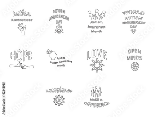 Vector icon set for autism awareness