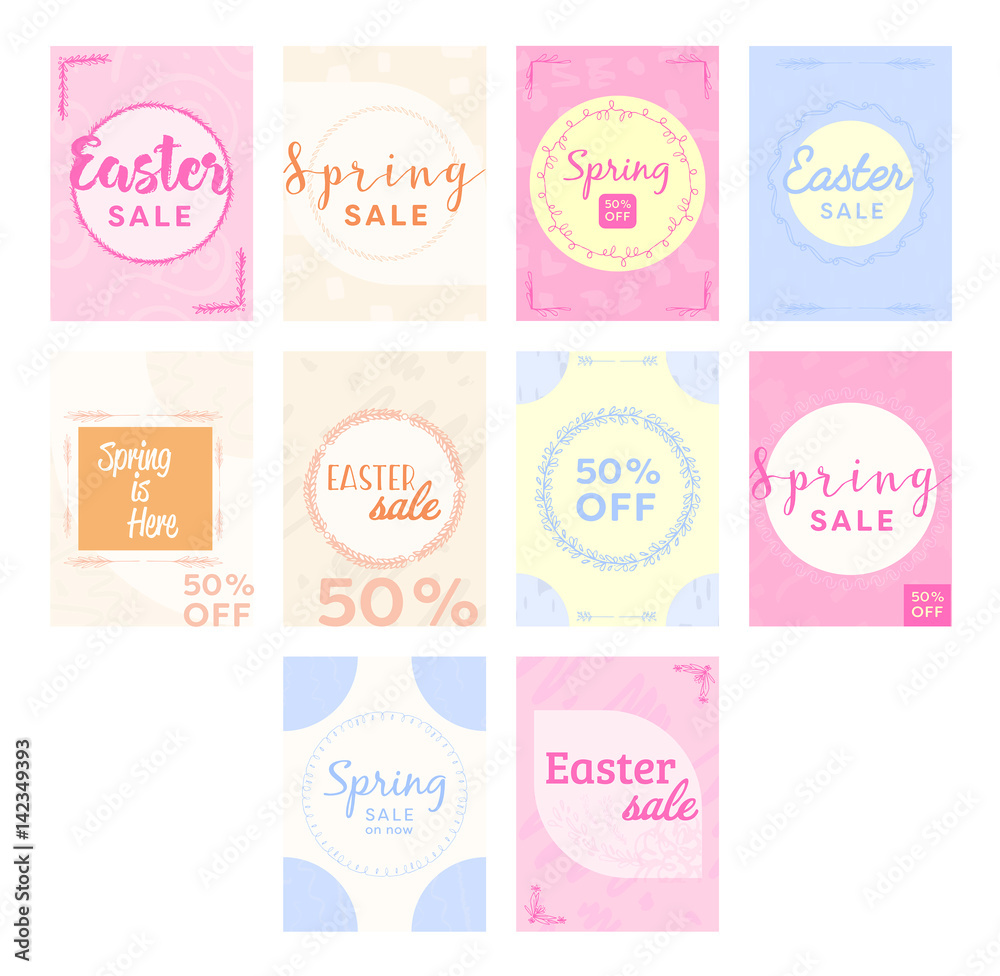 Vector icon set of greeting cards with easter and spring messages Vector icon set of greeting cards with easter and spring messages
