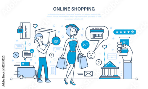 Modern shopping, online ordering system of products, secure payment, delivery.