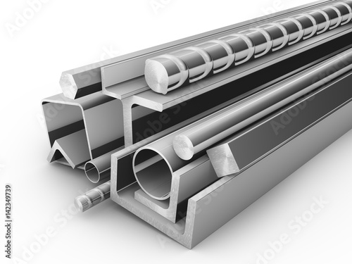 steel products for construction on a white background. 3d rendering.