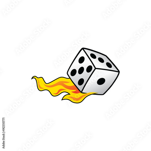 flaming on fire burning white dice risk taker gamble vector art