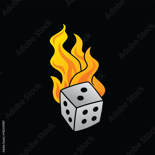 flaming on fire burning white dice risk taker gamble vector art