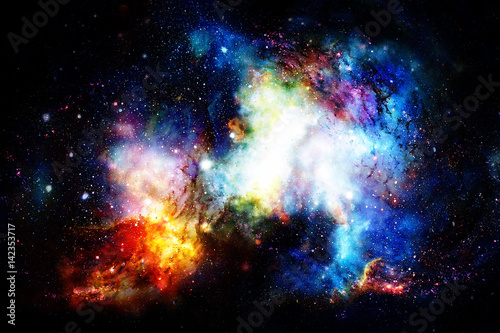 Cosmic space and stars, color cosmic abstract background. Computer collage from original painting. © jozefklopacka