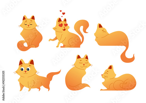 Kitty Cat - modern vector set of flat illustrations.