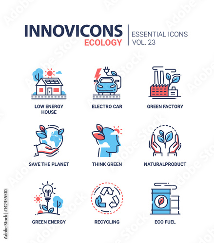 Ecology - modern color vector single line icons set
