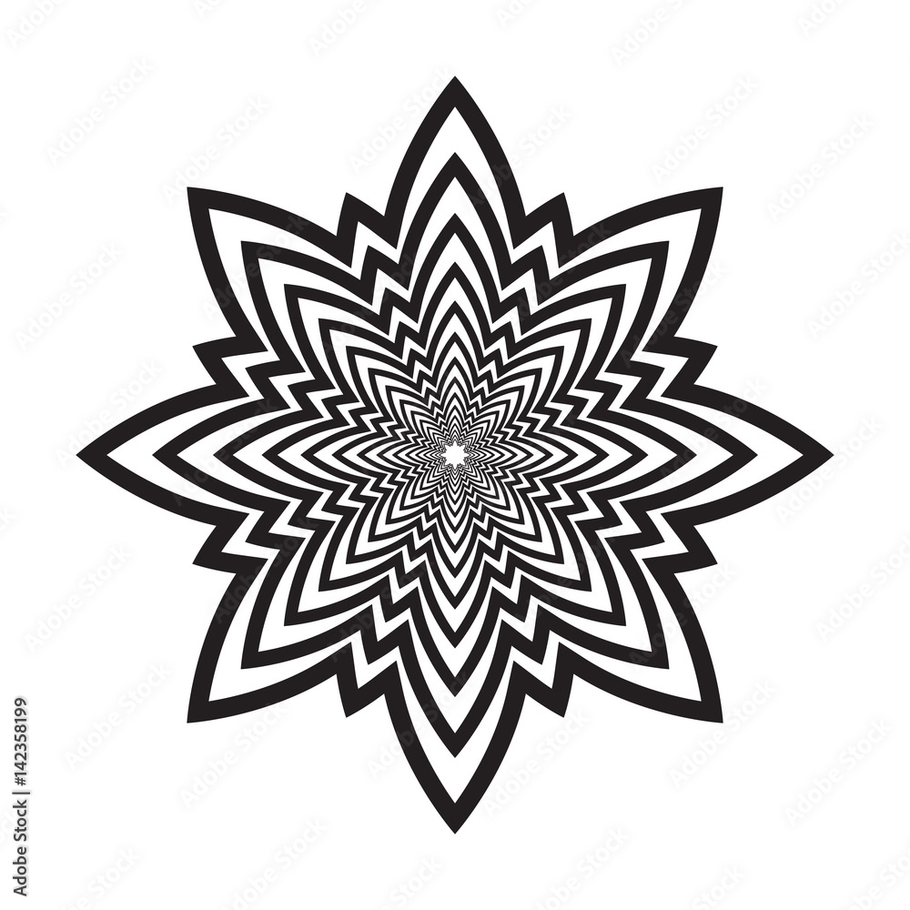 Abstract black and white circular pattern. Eight-pointed star. Black and white vector ornament.