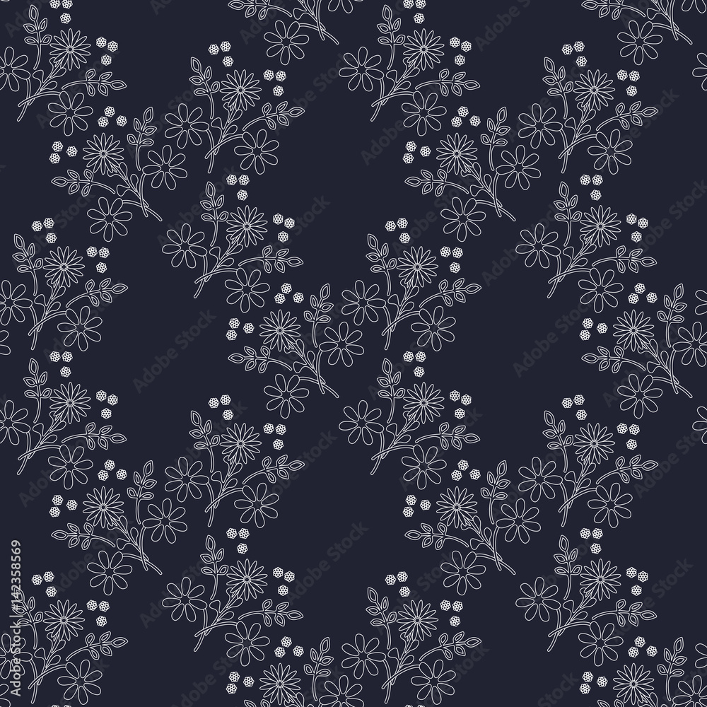 Pattern with silhouettes of bouquets on a dark background.