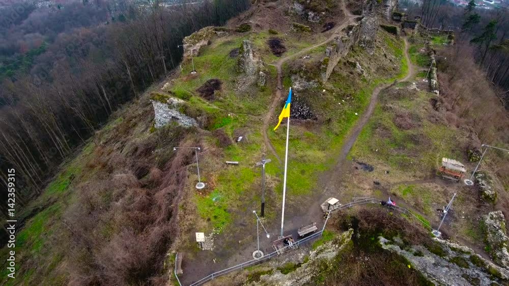 Castle aerial Hust Ukraine camera move down Castle aerial Hust Ukraine camera move down