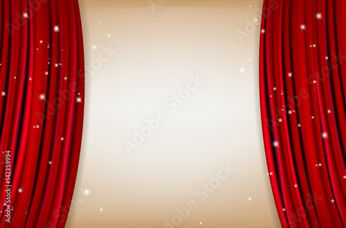 Red curtain with shining little stars and copy space