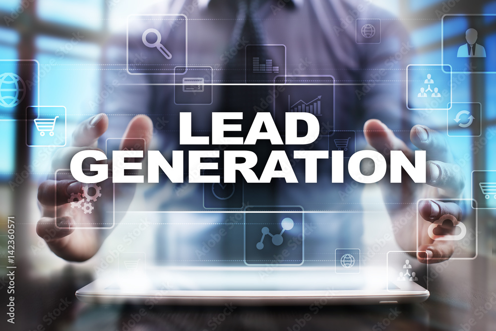 Businessman using tablet pc and selecting lead generation.