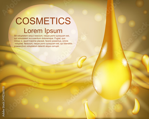 Oil. Rejuvenation. Realistic. Cosmetics. Abstract background. For your design.