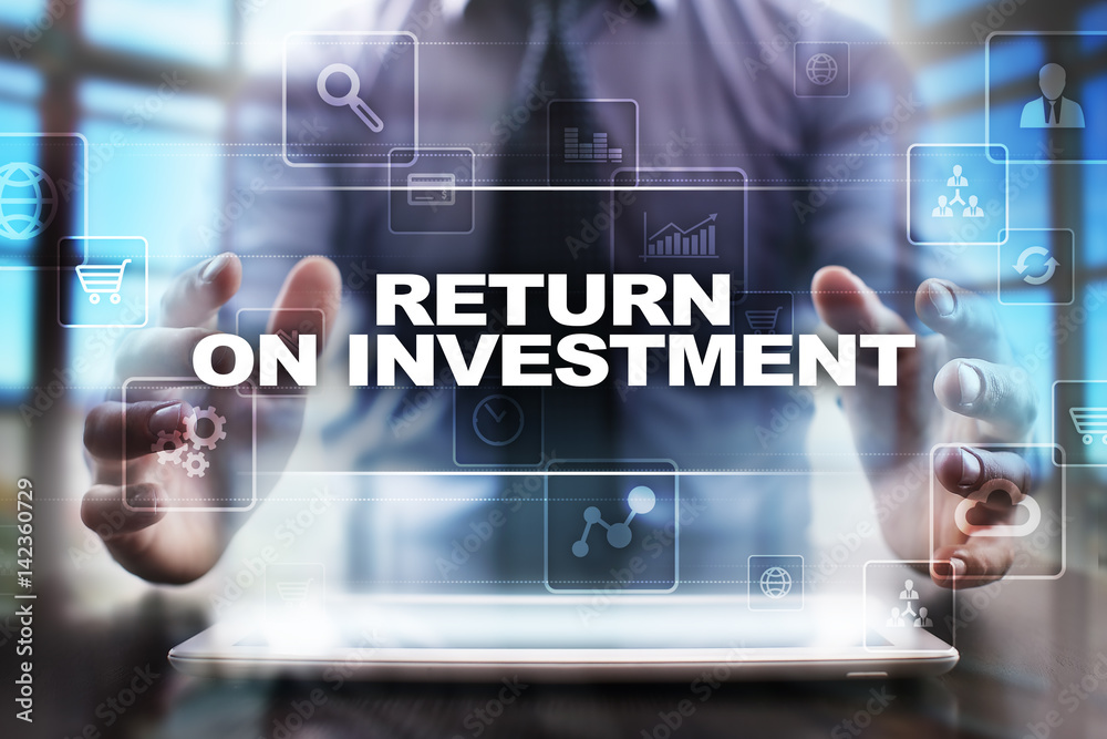 Businessman using tablet pc and selecting return on investment. Businessman using tablet pc and selecting return on investment.
