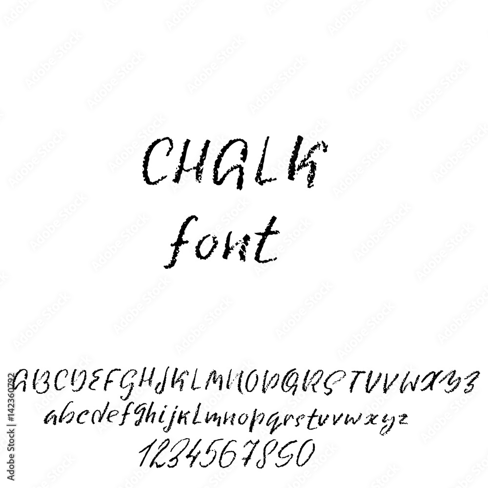 Handwritten vector chalked alphabet. Imitation texture of chalk. Modern hand drawn alphabet. Isolated letters. Vector illustration