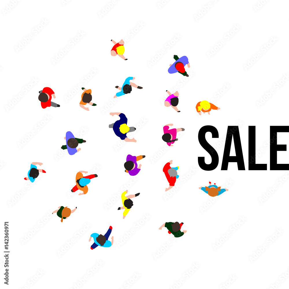 Top view people on sale event. Vector illustration.